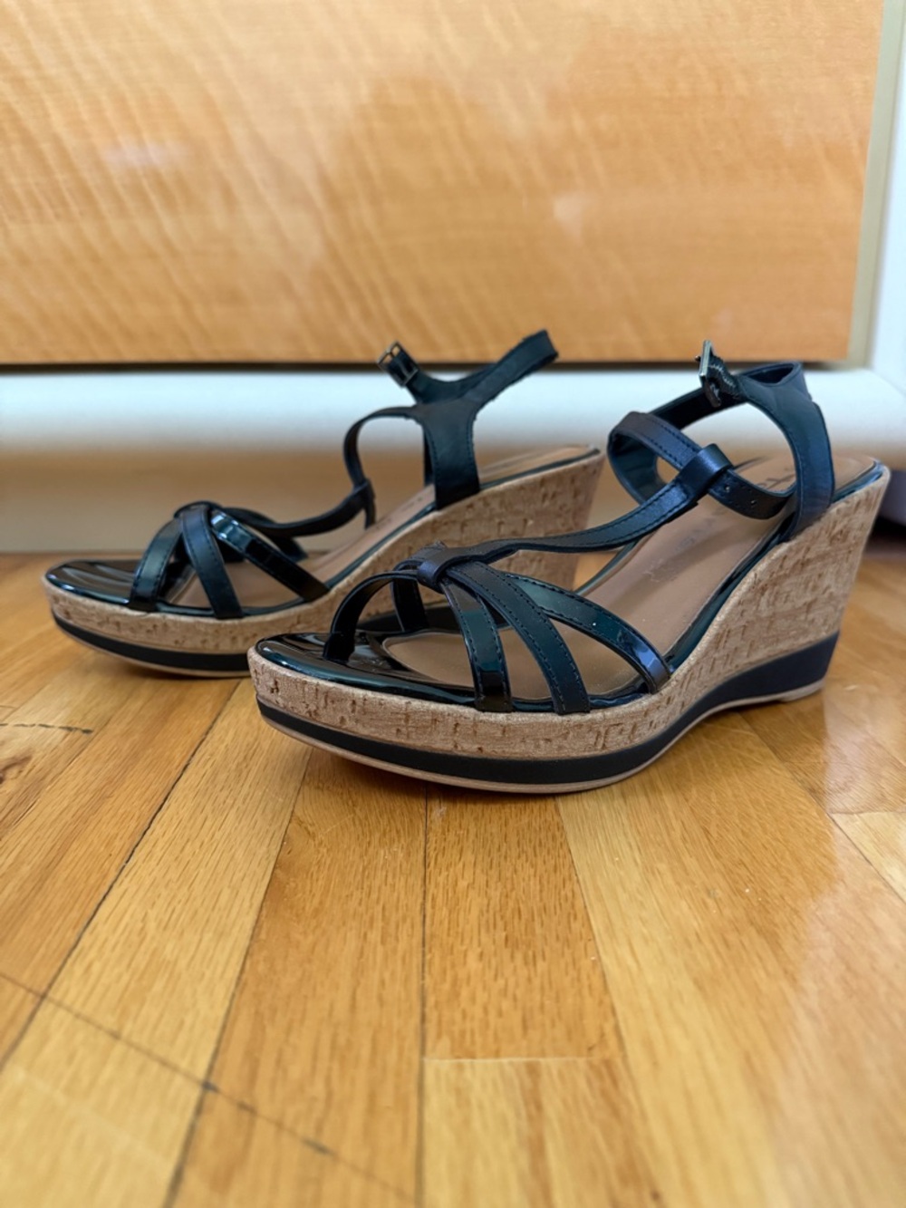 Tamaris Black and Cork Wedges/Espadrilles